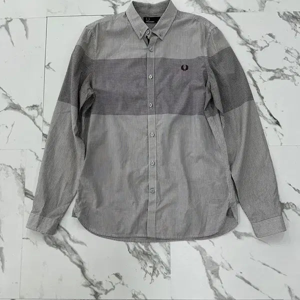 [BUNJANG] Fred Perry Grey Check Stripe Shirt / 프레드페리 그레이 체크 스트라이프 셔츠
