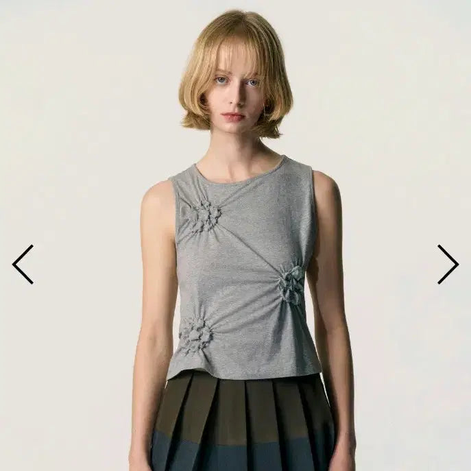 [BUNJANG] KIMZISU Floral Motif Smocked Sleeveless T-shirt - Grey (Size S) / 킴지수 티셔츠 KIMZISU Floral Motif Smocked T-shirt_GREY
