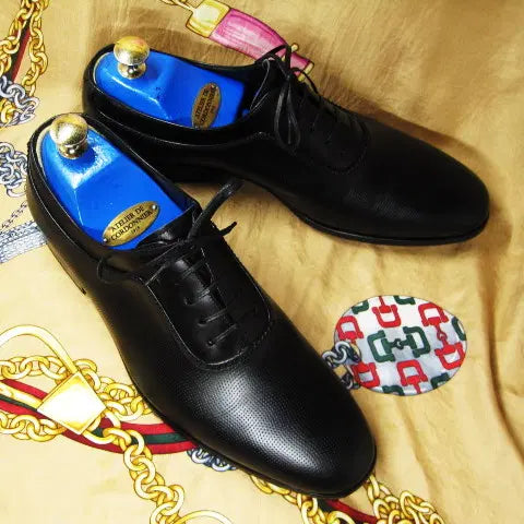 [BUNJANG] Salvatore Ferragamo Saffiano Calfskin Plain Toe Balmoral Oxford Shoes / 이태리명품 페라가모 블랙 사피아노 카프스킨 옥스포드 275
