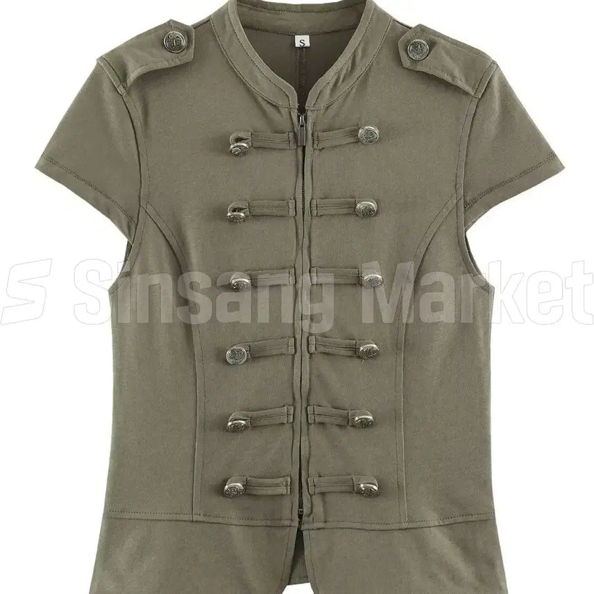 [BUNJANG] Modern Urban Military Napoleon Casual Short Sleeve Shirt (Khaki) / [빠른발송] 장교 반팔 카키 나폴레옹 모던 어반 밀리터리 긱시크 캐쥬얼