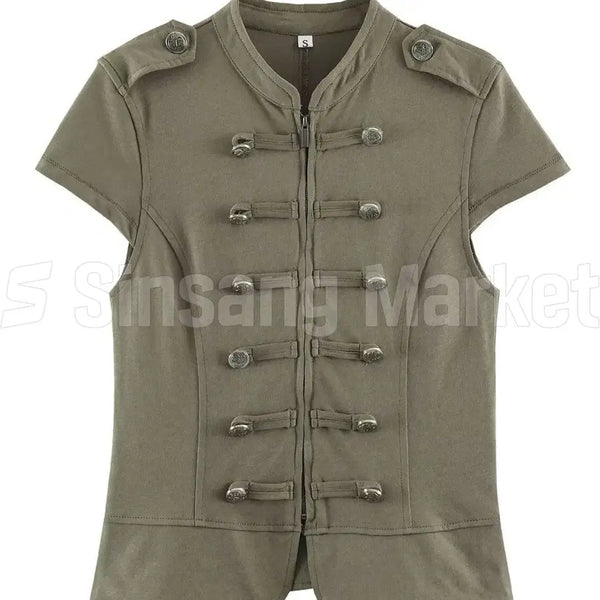 [BUNJANG] Modern Urban Military Napoleon Casual Short Sleeve Shirt (Khaki) / [빠른발송] 장교 반팔 카키 나폴레옹 모던 어반 밀리터리 긱시크 캐쥬얼