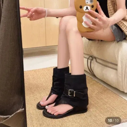 [BUNJANG] Black Belt Buckle Fisherman Sandals Ankle Boots / 벨트 장식 쪼리 앵클 부츠 블랙 새상품