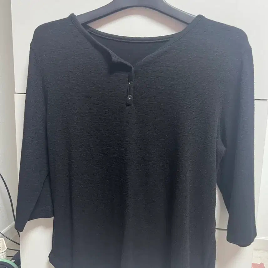 [BUNJANG] Black 7/10 Sleeve T-Shirt / 블랙 7부