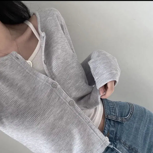 [BUNJANG] Kchimarket KitKat Ribbed Knit Cardigan Long Sleeve T-Shirt / (새상품) 크림치즈마켓 #크치Made 킷캣 골지 니트 가디건 긴팔티셔츠