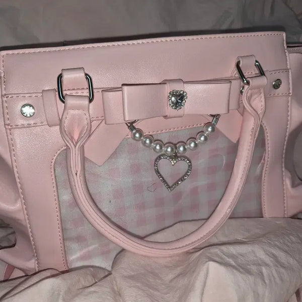 [BUNJANG] Pink Ribbon Heart Charm Ita Bag / 지뢰계 양산형 핑크 리본 하트 참 이타백