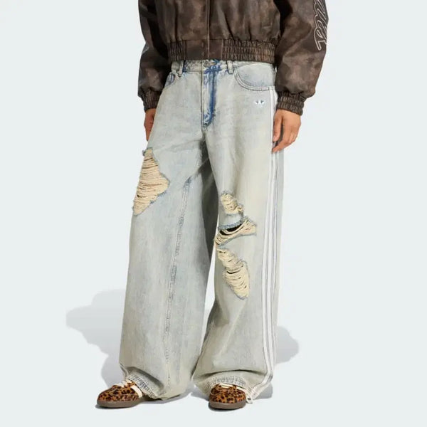 [BUNJANG] Adidas Originals Acid Wash Distressed Wide Leg Denim Pants / 아디다스 와이드 데님 팬츠 2930