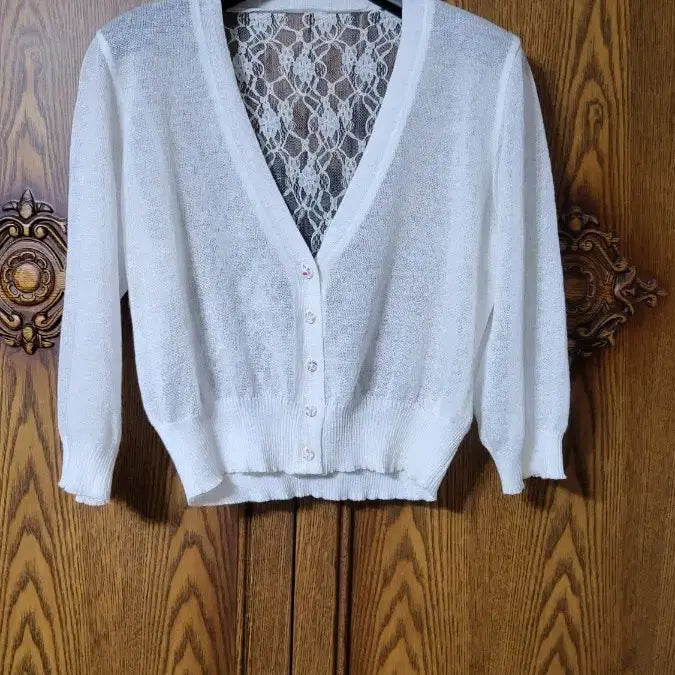 [BUNJANG] White Lace Knit Cardigan / 레이스 니트 가디건
