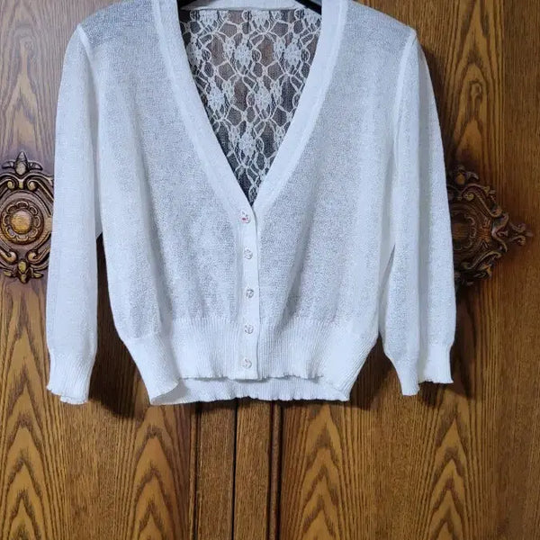 [BUNJANG] White Lace Knit Cardigan / 레이스 니트 가디건