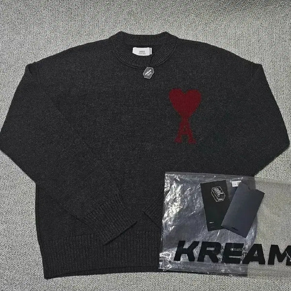 [BUNJANG] AMI Big Heart Logo Headergrey Wool Sweater Knit (L) / [L 사이즈] 새상품급 아미 빅로고 하트 헤더그레이 울 스웨터 니트
