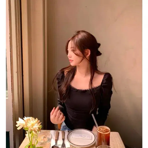 [BUNJANG] JENNIE O Made Clean Square Lace Blouse Black S / 제니오 [made] 클린스퀘어 레이스 블라우스 블랙 s