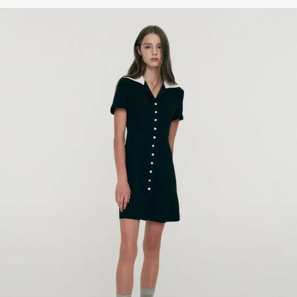 [BUNJANG] Rimk Jewel Button Mini Dress S / 리메크 쥬얼리 버튼 미니 원피스 카라드레스 S