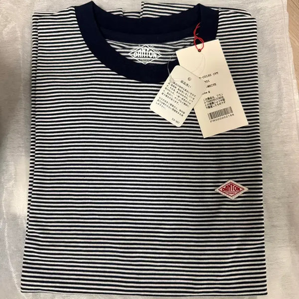 [BUNJANG] DANTON Short Sleeve Stripe Inner T-Shirt Navy / 단톤 숏슬리브 스트라이프 이너 티셔츠 네이비
