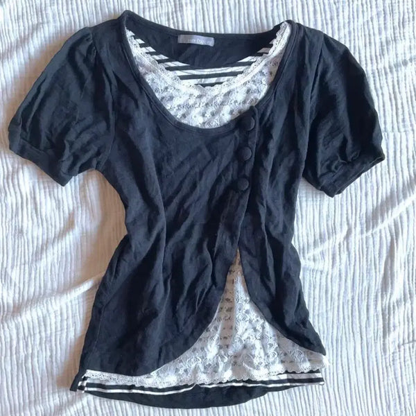 [BUNJANG] Vintage Layered Short Sleeve T-Shirt / 일본 빈티지 레이어드 반팔티