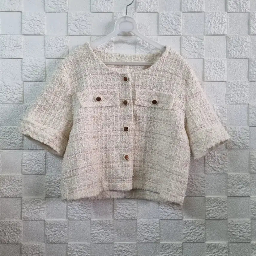 [BUNJANG] Ivory Tweed Short Sleeve Jacket / 트위드 반팔 자켓 아이보리