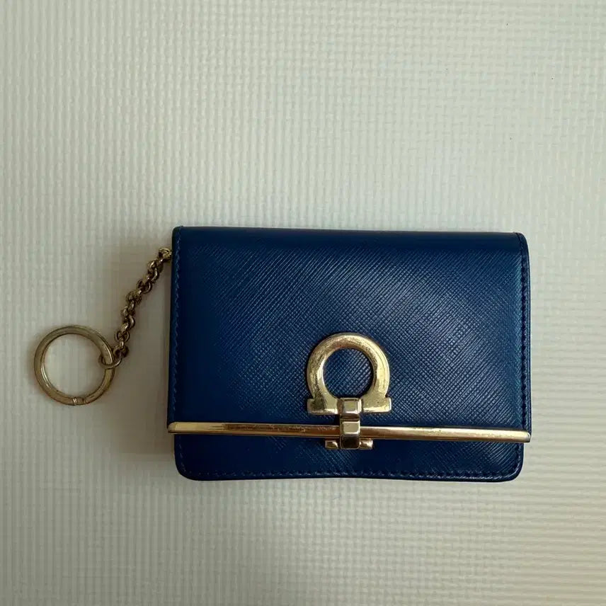 [BUNJANG] Salvatore Ferragamo Gancini Logo Card Holder with Keychain Navy / 페라가모 카드지갑 네이비