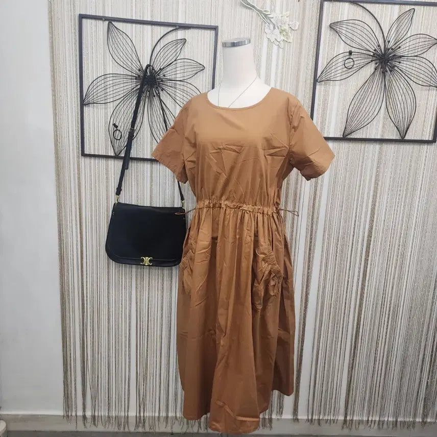 [BUNJANG] Camel String Waist Dress - One Size / 일제~카멜색 허리 스트링 원피스 프리사이즈