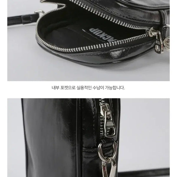 [BUNJANG] Black Up Leather Mini Crossbody Bag / 블랙업 가죽 미니 크로스백