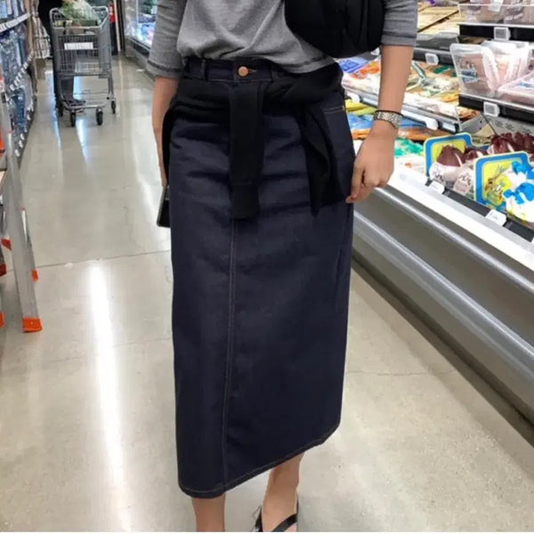 [BUNJANG] Haag Non-Fade Denim Long Skirt Indigo / 헤이그 논페이드 스커트 인디고 haag 데님 롱스커트 치마 청치마 데님치마