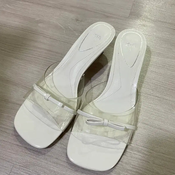 [BUNJANG] Zara Ivory Ribbon Kitten Heel Shoes - Size 38 / 자라 아이보리 리본 키튼힐 38