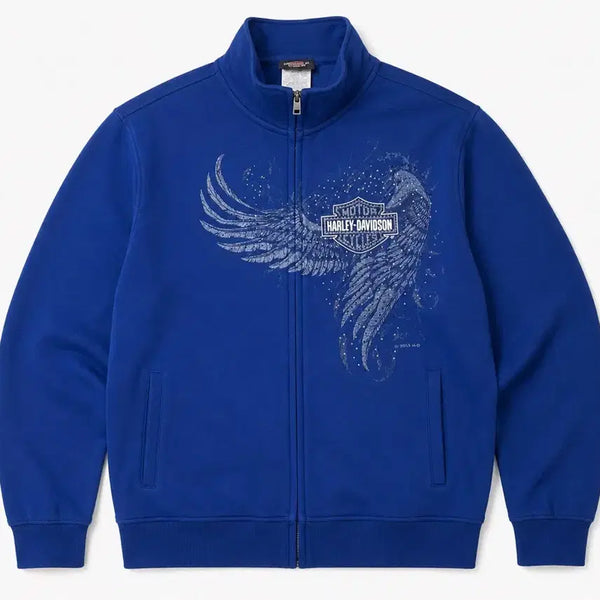 [BUNJANG] Harley-Davidson Blue Beaded Wing Zip-Up Vintage Rare / 할리데이비슨 블루 비즈 윙 집업 빈티지 희귀