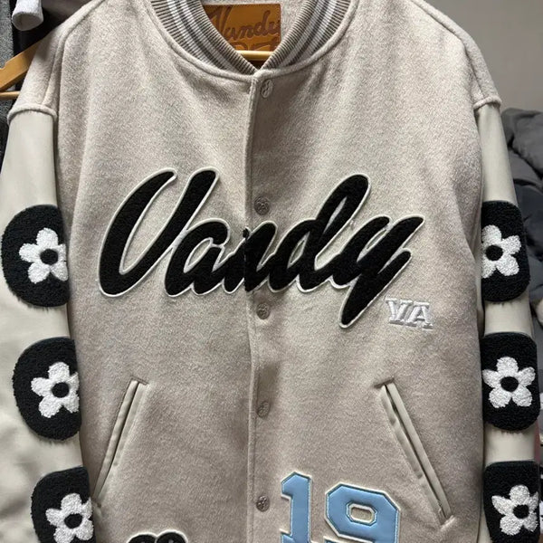 [BUNJANG] Bandee The Pink Racing Varsity Jacket Natural / 반디 더 핑크 레이싱 바시티 자켓 내추럴