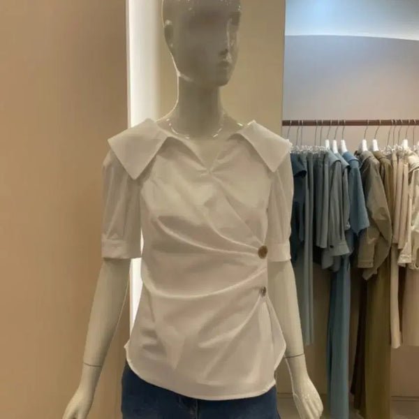 [BUNJANG] LINE EDITION Wide Collar Off-Shoulder Shirt (Size 55) / [택있는새제품] 라인어디션정품 16만9천원 와이드 카라 오프숄더 셔츠 5