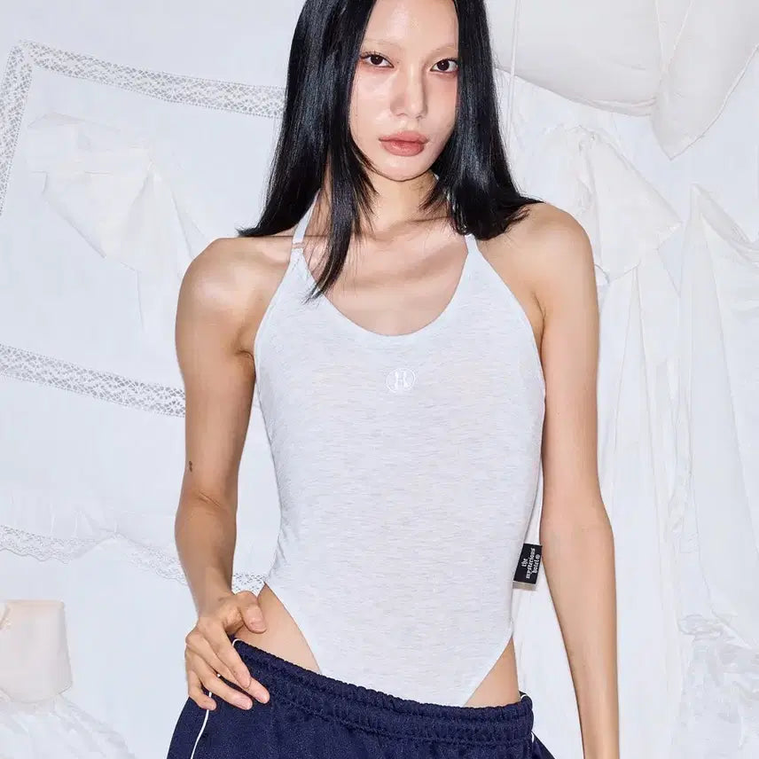 [BUNJANG] Mysterious Hotel Sleeveless Bodysuit Gray / 미스테리어스호텔 바디수트 나시 그레이