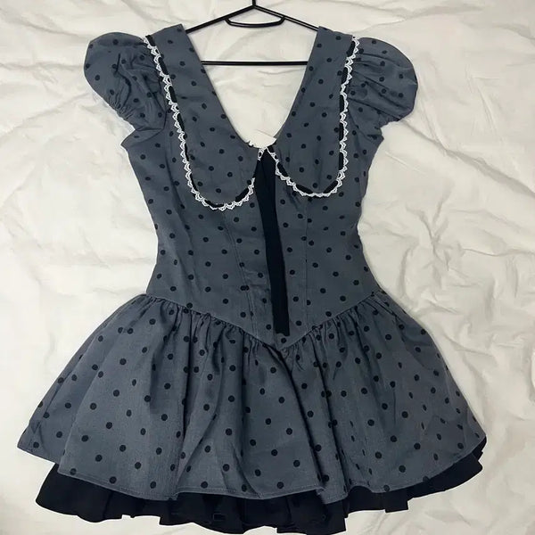 [BUNJANG] Dot Mini Dress with Detachable Skirt Liner / 도트 미니 원피스 슈슈통