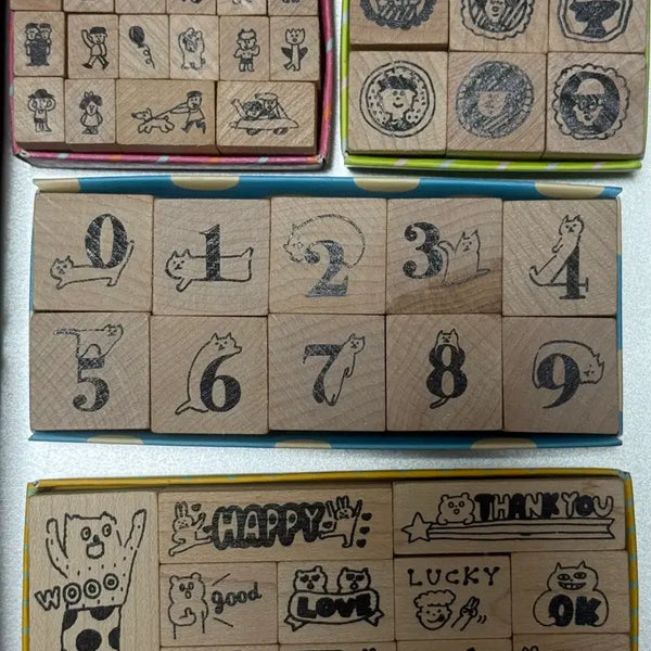 [BUNJANG] Aiueo Stamp Set (4 Types) with Ink Pad (4 Types) / aiueo 아이우에오 스탬프 도장 4종 세트 일괄 + 잉크패드 4종