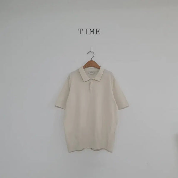 [BUNJANG] Time Semi-Sleeve Collar Knit Cream Ivory / No.26072403 타임 반팔 카라 니트 크림아이보리