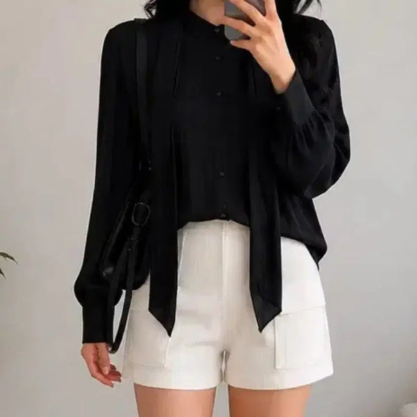 [BUNJANG] Goonigirls Black Ribbon Tie Blouse Office Look Size 44-55 / 구니걸스 깔끔룩 블랙 리본 타이 블라우스 오피스룩 44-55(55반)사이즈