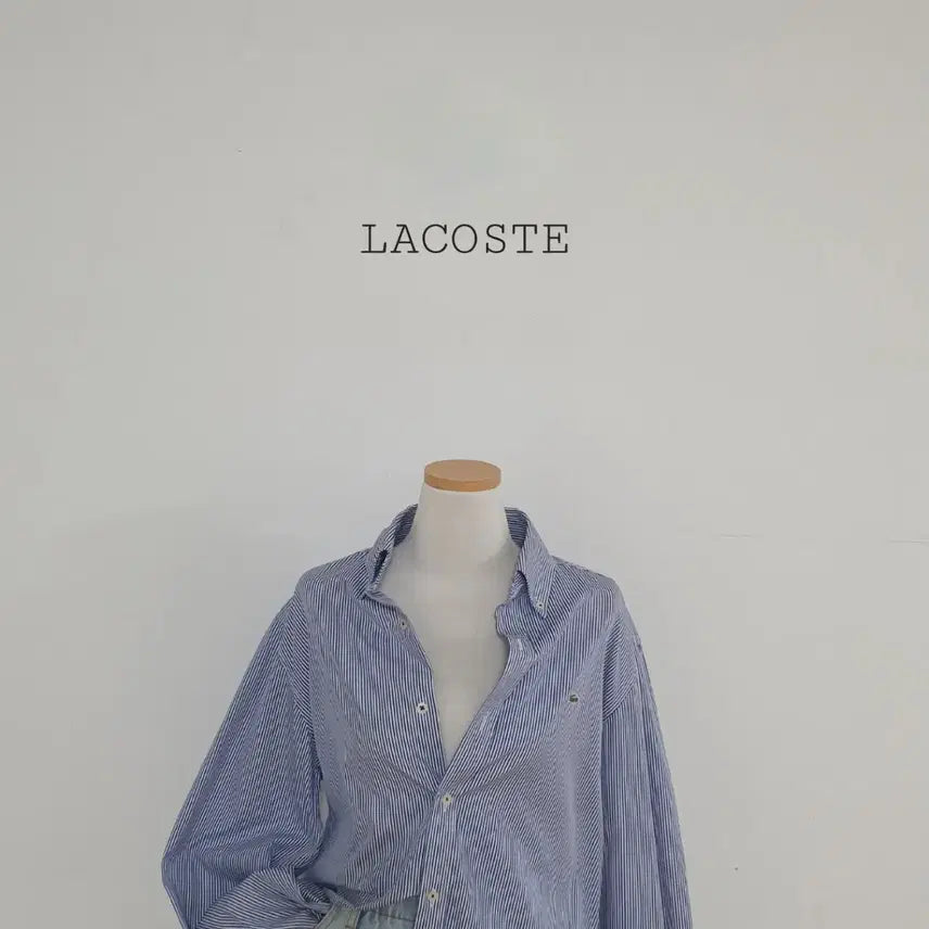 [BUNJANG] Lacoste Blue Stripe Embroidered Logo Cotton Shirt / No.26072405 라코스테 블루 스트라이프 셔츠
