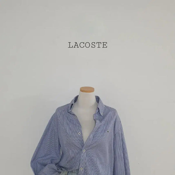 [BUNJANG] Lacoste Blue Stripe Embroidered Logo Cotton Shirt / No.26072405 라코스테 블루 스트라이프 셔츠