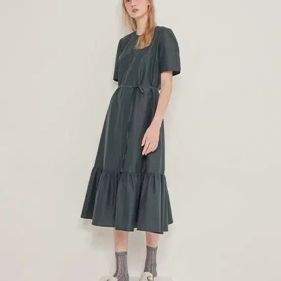 [BUNJANG] Thom GreyHound Linen Blend Textured Midi Dress Beige / 톰그레이하운드 바스락원피스 (44)