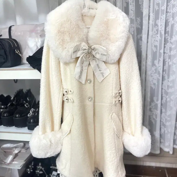 [BUNJANG] Lizlisa Ribbon Jewel A-Line Mini Coat / 리즈리사 리본 비쥬 A자 미니코트 퍼카라 양산형 지뢰계 양지뢰 로리타