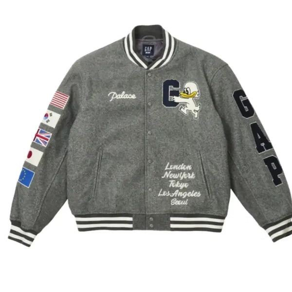 [BUNJANG] Palace x Gap Varsity Jacket Grey XL / XL) 팔라스 갭 바시티 자켓 그레이