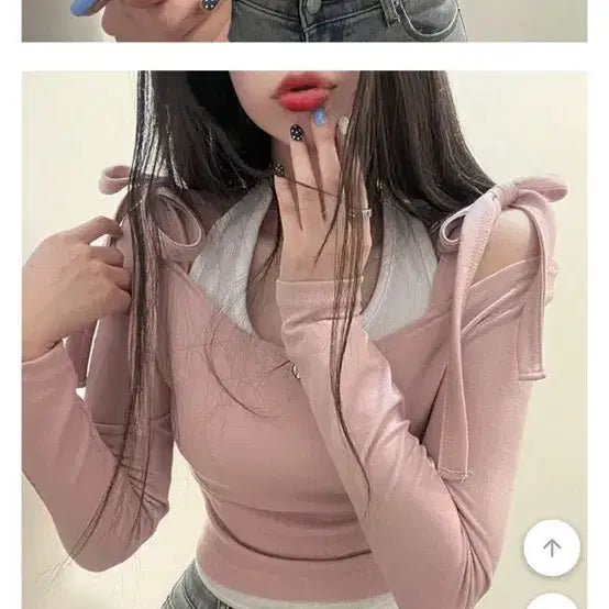 [BUNJANG] Truevvy "Balerinecore" Long Sleeve T-Shirt - Indie Pink Ribbon / 에이블리 발레코어룩 긴팔 티셔츠 인디 핑크 리본 여성 가을 봄 트루비 분홍 에겐 룩 꾸꾸꾸