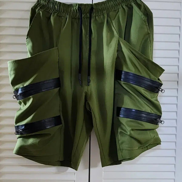 [BUNJANG] Unisex Cargo Shorts Khaki Zipper Detail / 카고 반바지 카키색 지퍼 디테일