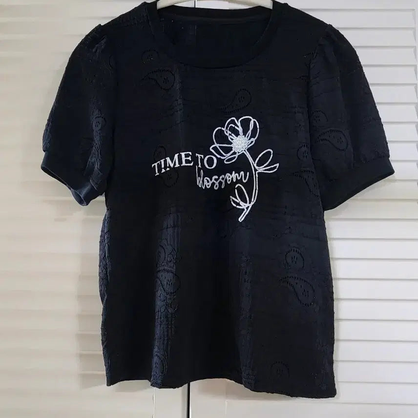 [BUNJANG] Lace Black Short Sleeve T-Shirt / 레이스 블랙 반팔