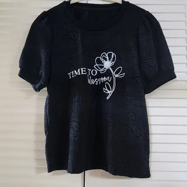 [BUNJANG] Lace Black Short Sleeve T-Shirt / 레이스 블랙 반팔