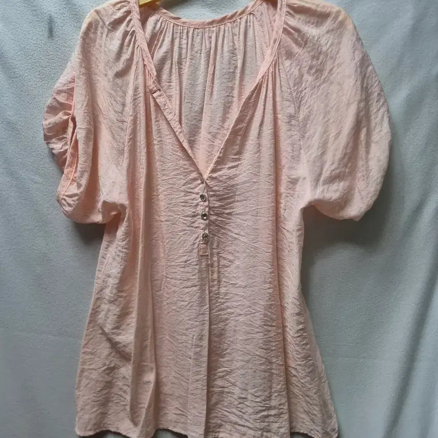 [BUNJANG] Lovely Pink Shirring Blouse - Size L / 러블리 핑크색 셔링 블라우스  L