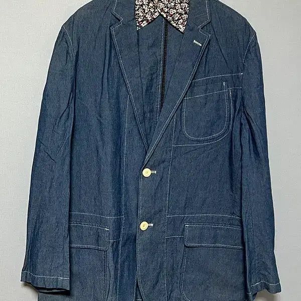 [BUNJANG] Hazzys Blue Linen Cotton Blend Denim Casual Jacket Spring/Summer Two-Button L (100) / 헤지스블루 남자 린넨 마 혼방 데님 캐주얼 자켓 춘하복 투버튼 L 100