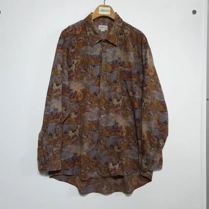 [BUNJANG] Burberrys 90s Landscape Cattle Pattern Cotton Shirt - Large / 버버리 90년대 풍경화 소 총패턴 셔츠