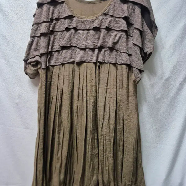 [BUNJANG] Frill Shirring Short Sleeve Midi Dress Brown / 프릴 주름 반팔 원피스 브라운 개당 두개8천