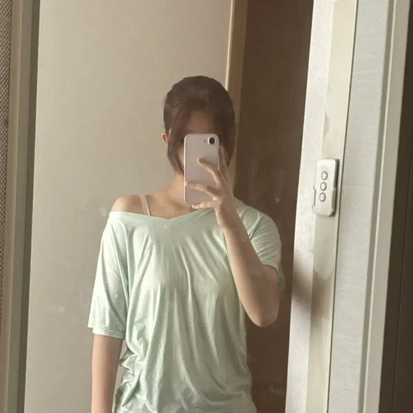 [BUNJANG] Vintage Mint Off-Shoulder Short Sleeve T-Shirt / 빈티지 민트 오프숄더 판매