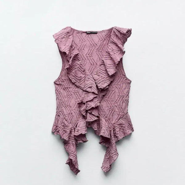 [BUNJANG] Zara Textured Frill Top - Pink (S/55) / 자라 텍스처 프릴 탑 S(55) 핑크