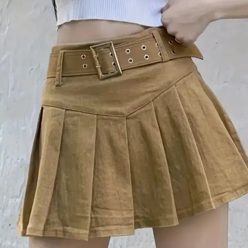 [BUNJANG] Belt Pleated Mini Skirt / 벨트 플리츠 스커트