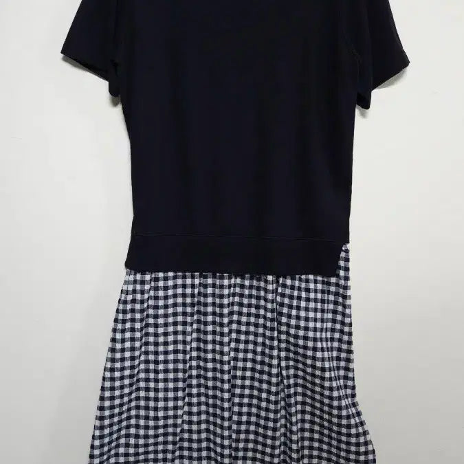 [BUNJANG] Clu TOO Navy Gingham Check Color-Block Long Dress / 55~66 클루투 네이비 깅엄체크 배색 롱원피스 미국제