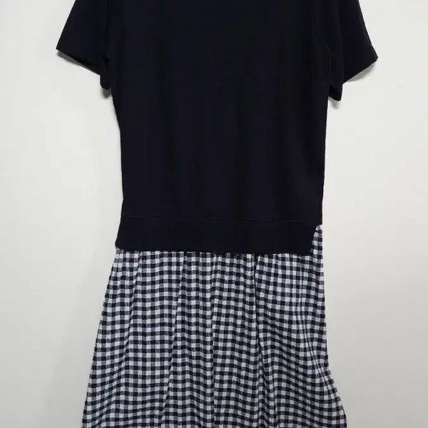 [BUNJANG] Clu TOO Navy Gingham Check Color-Block Long Dress / 55~66 클루투 네이비 깅엄체크 배색 롱원피스 미국제