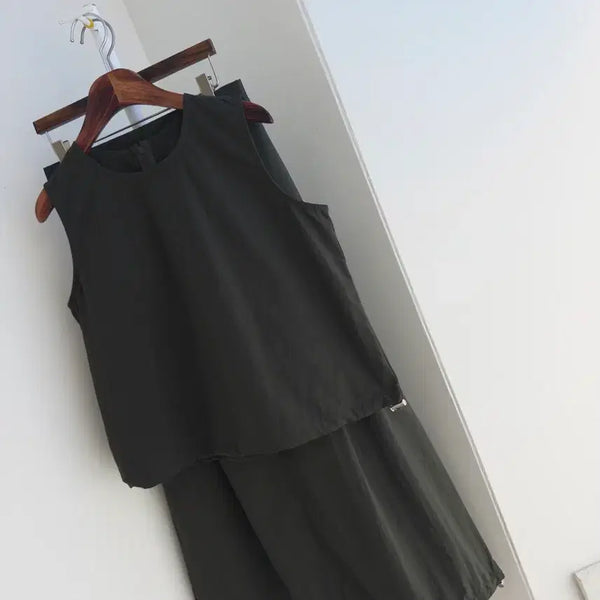 [BUNJANG] Deep Khaki Nylon Top + Long Skirt Set / 교신안함)딥카키 나일론 상하 세트(탑+롱 스커트)